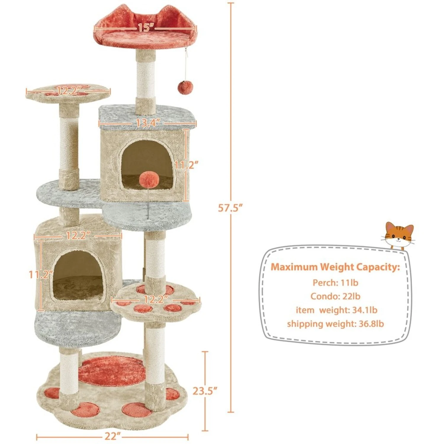 Yaheetech Paw-Shaped Play 57.5-in Cat Tower 3 Yaheetech Paw-Shaped Play 57.5-in Cat Tower - Image 3