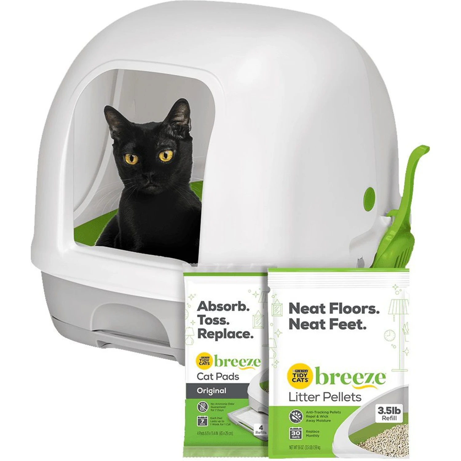 Purina Tidy Cats Hooded Litter Box System, Breeze Hooded System Starter Kit Litter Box, Litter Pellets & Pads 1 Purina Tidy Cats Hooded Litter Box System, Breeze Hooded System Starter Kit Litter Box, Litter Pellets & Pads