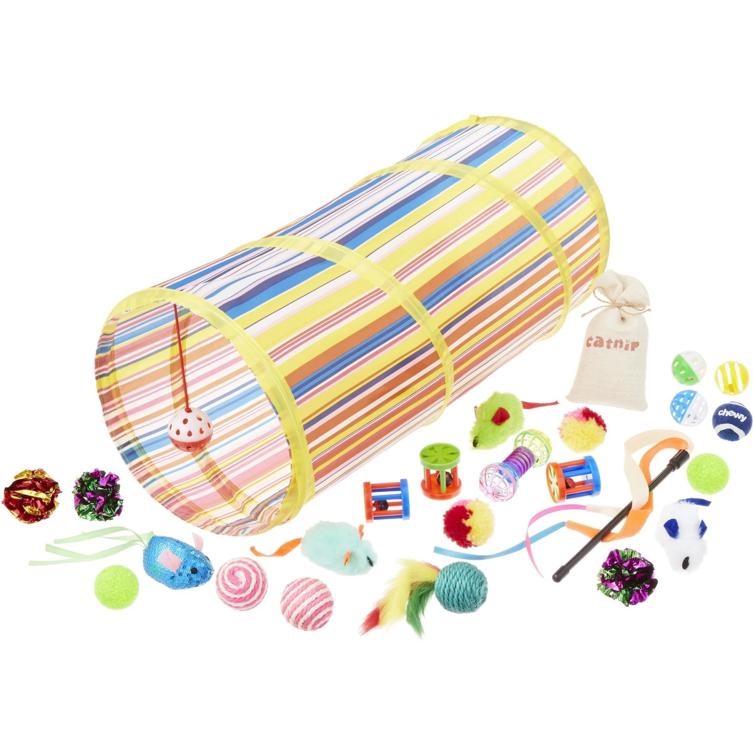 Frisco Plush, Teaser, Ball & Tunnel Variety Pack Cat Toy With Catnip 1 Frisco Plush, Teaser, Ball & Tunnel Variety Pack Cat Toy With Catnip