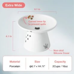 Necoichi Extra Wide Ceramic Elevated Cat Food Bowl, 2-cup -Mewhaus Shop 183502 PT3. AC SS1800 V1698866521