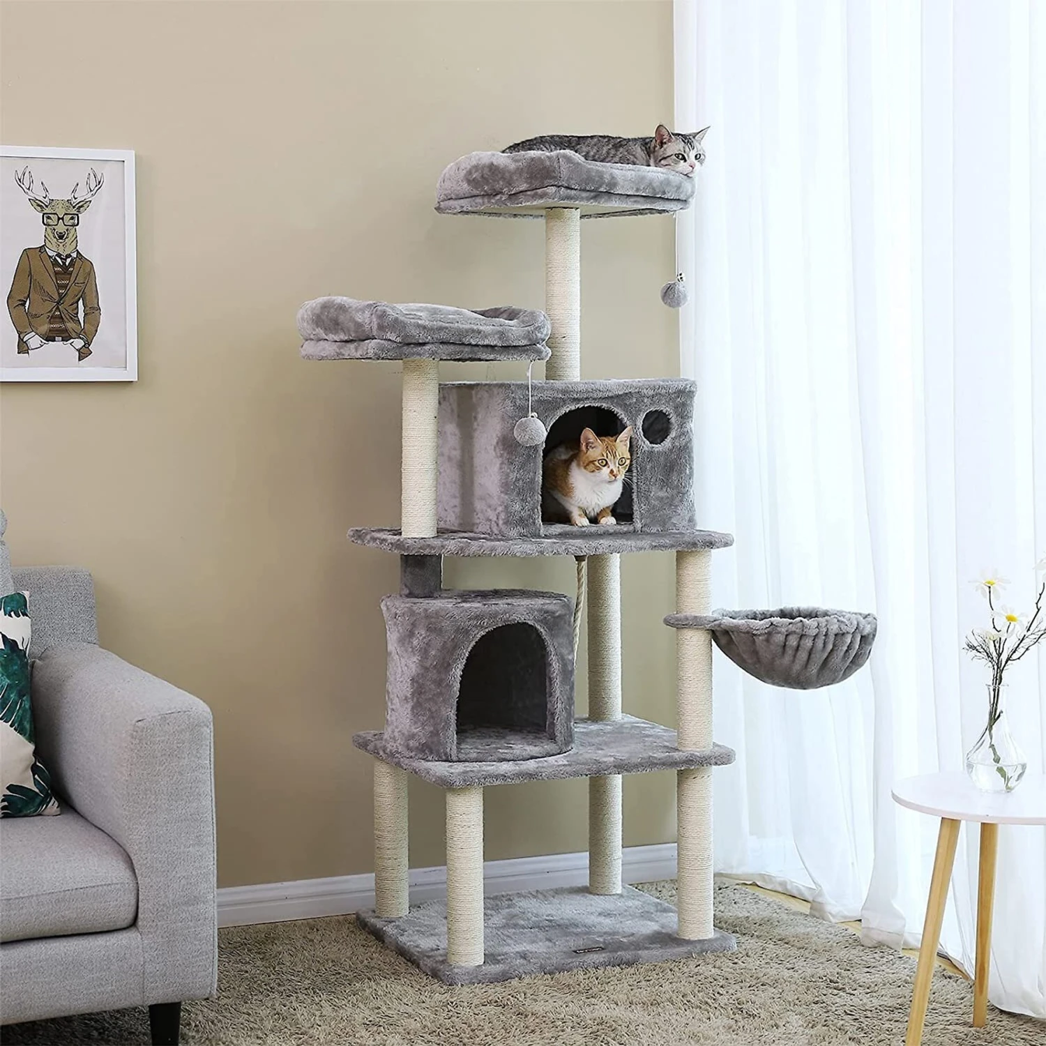 FEANDREA 55.1-in Faux Fleece Cat Tree & Condo 1 FEANDREA 55.1-in Faux Fleece Cat Tree & Condo