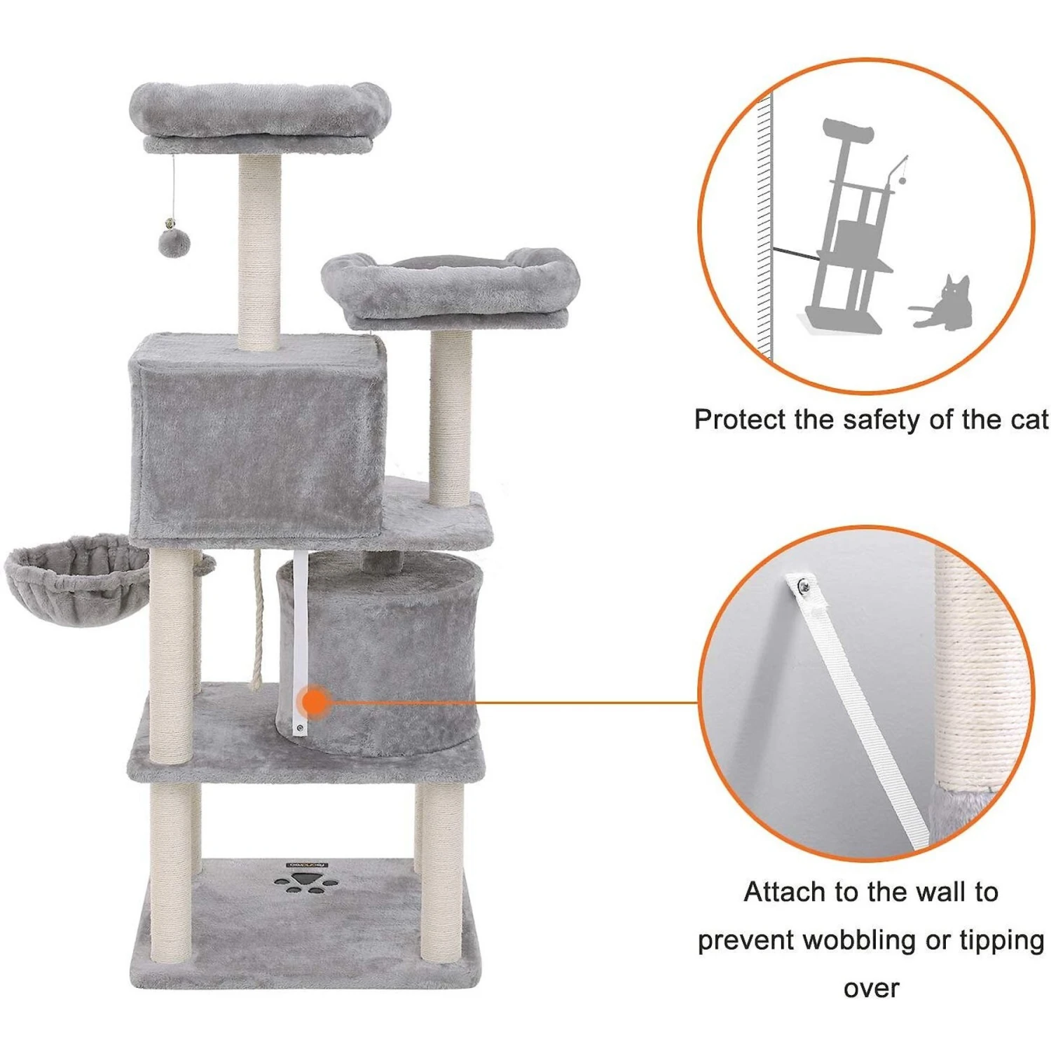 FEANDREA 55.1-in Faux Fleece Cat Tree & Condo 5 FEANDREA 55.1-in Faux Fleece Cat Tree & Condo - Image 5