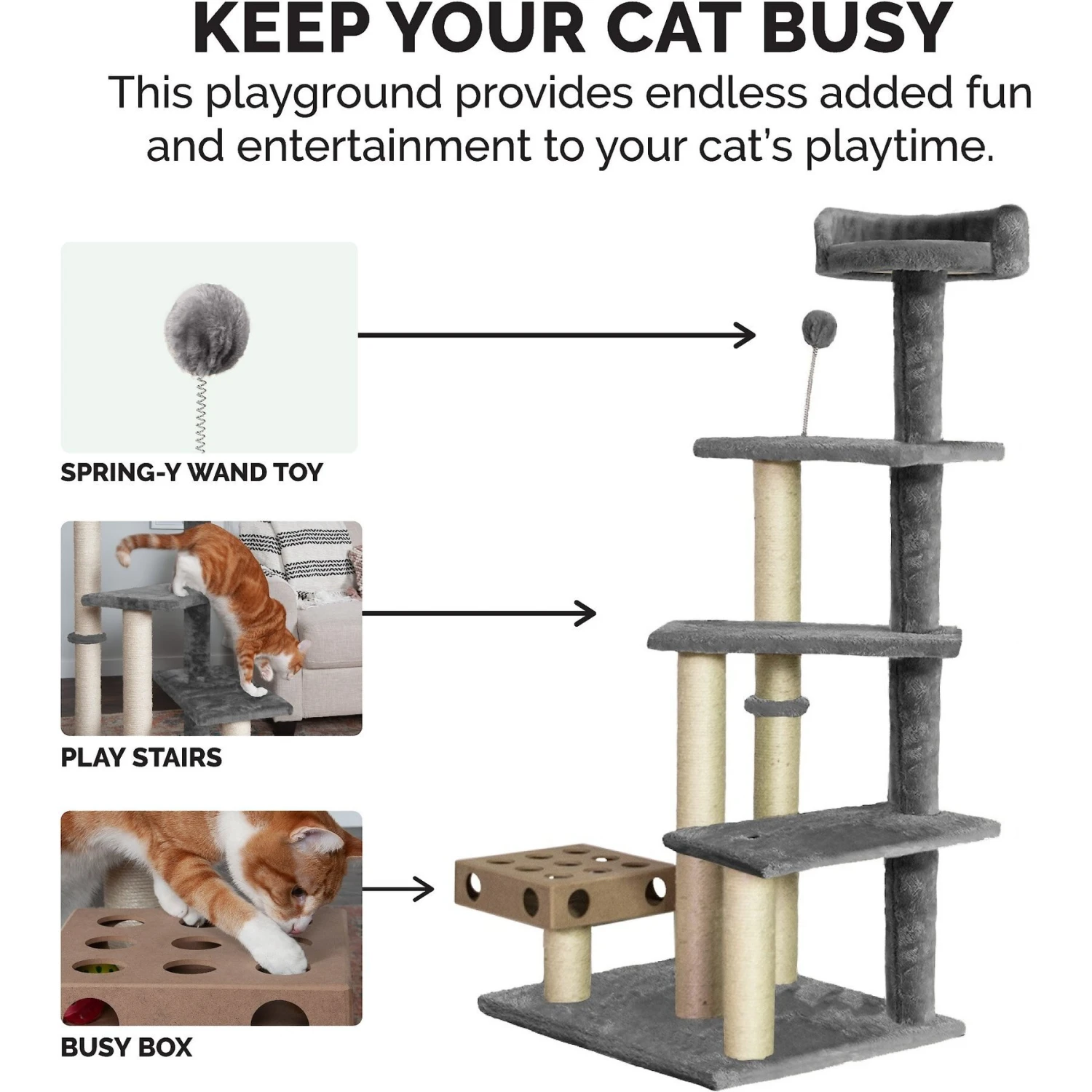 Tiger Tough Play Stairs 49.5-in Faux Fur Cat Tree 5 Tiger Tough Play Stairs 49.5-in Faux Fur Cat Tree - Image 5