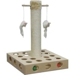Go Pet Club 20-in IQ Busy Box Cat Scratching Post & Toys, Beige -Mewhaus Shop 216908 pt2. AC SS1800 V1579195147
