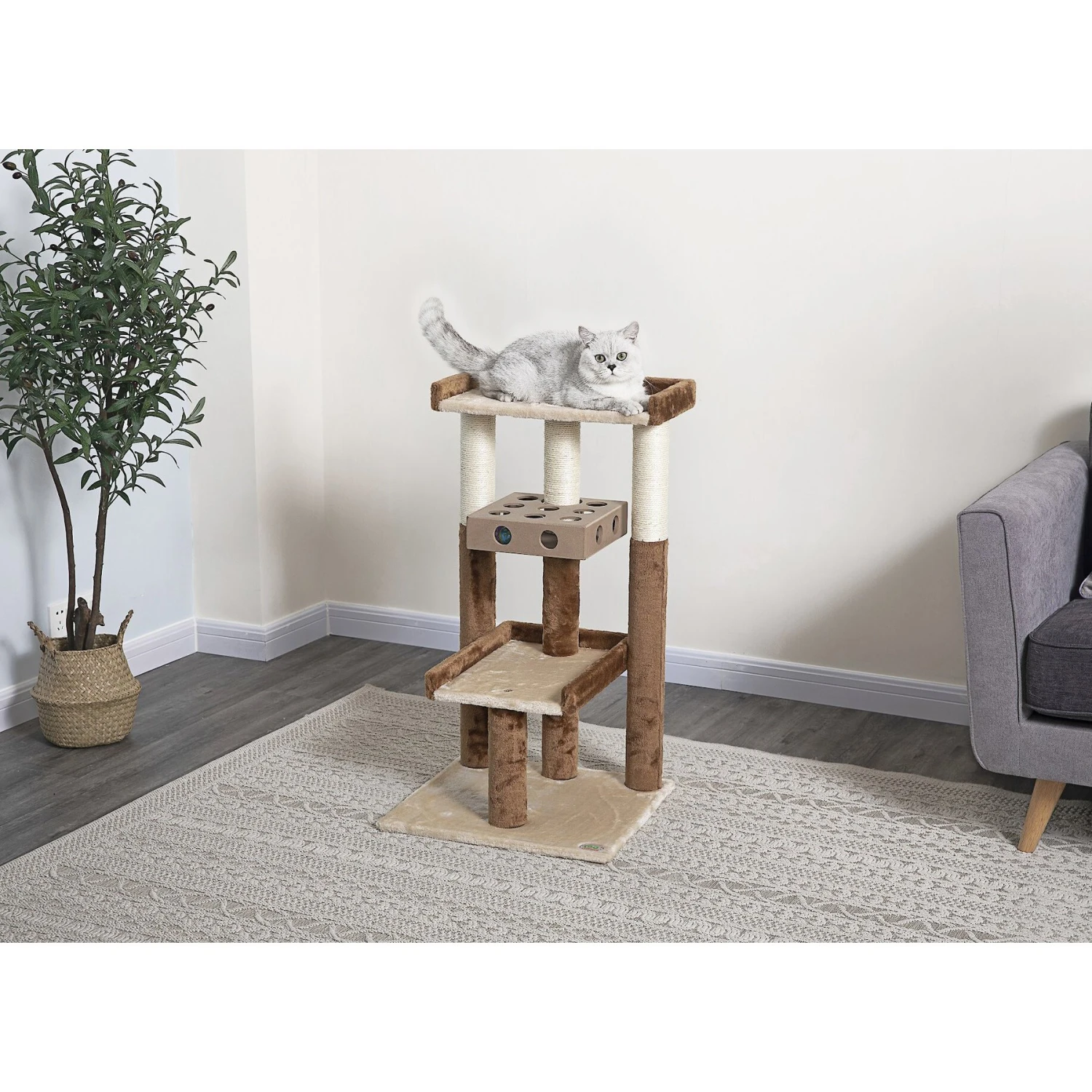 Go Pet Club 34-in IQ Busy Box Cat Tree, Beige 1 Go Pet Club 34-in IQ Busy Box Cat Tree, Beige