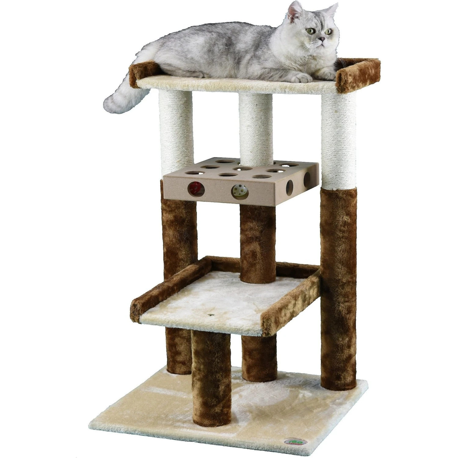 Go Pet Club 34-in IQ Busy Box Cat Tree, Beige 2 Go Pet Club 34-in IQ Busy Box Cat Tree, Beige - Image 2