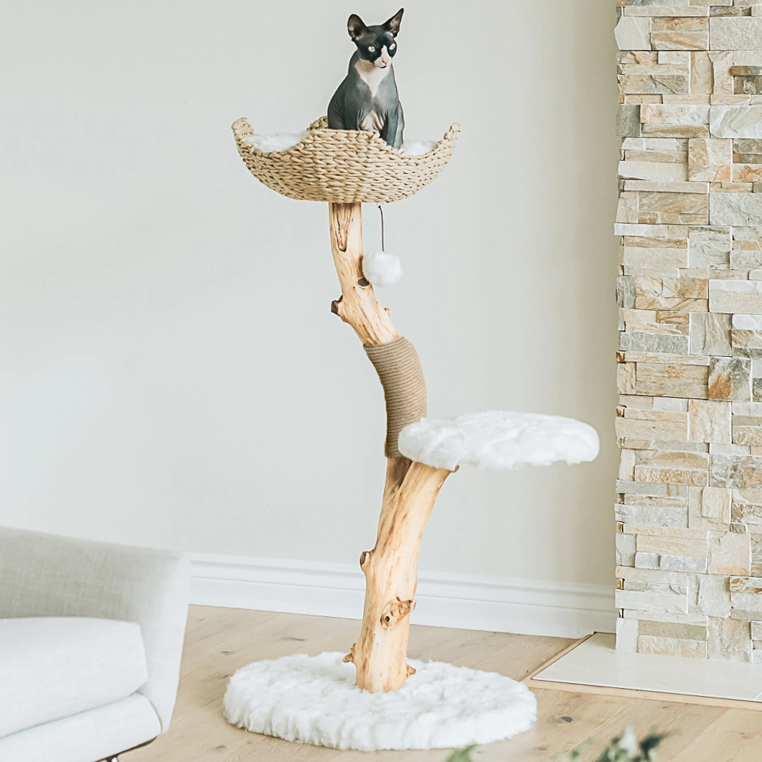 Mau Lifestyle Uni 41-in Faux Fur Basket Bed Cat Tree 1 Mau Lifestyle Uni 41-in Faux Fur Basket Bed Cat Tree