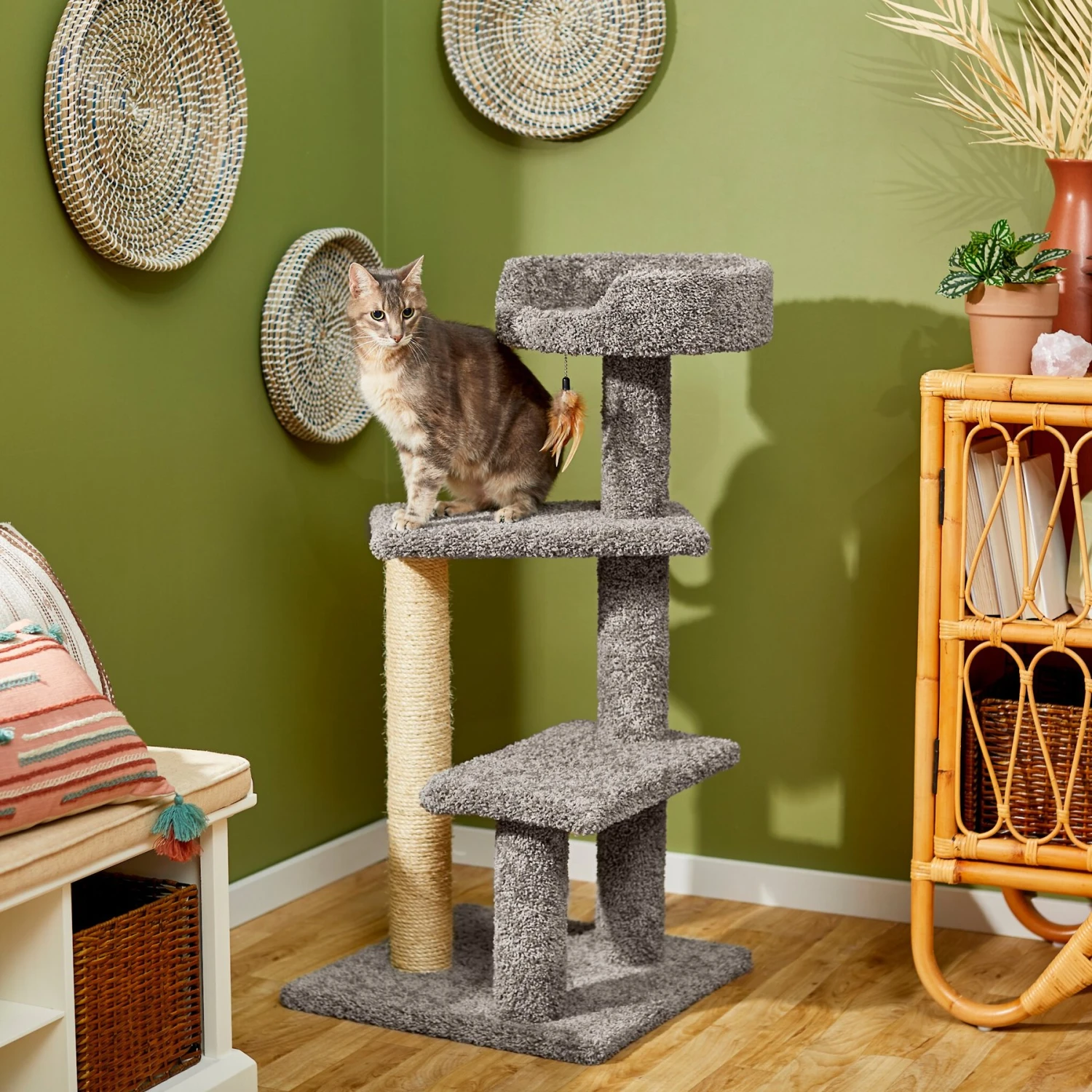 Frisco 41.5-in Real Carpet Wooden Cat Tree 1 Frisco 41.5-in Real Carpet Wooden Cat Tree
