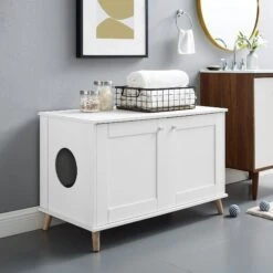 Sam's Pets Becky 24.5-in Cat Tree End Table & Litter Box Enclosure, White -Mewhaus Shop 261880 PT7. AC SS1800 V1635094904