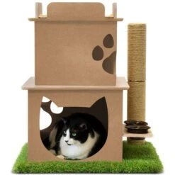 On2Pets Modern Wooden Cat House & Loft, Beige -Mewhaus Shop 262110 PT2. AC SS1800 V1671027828