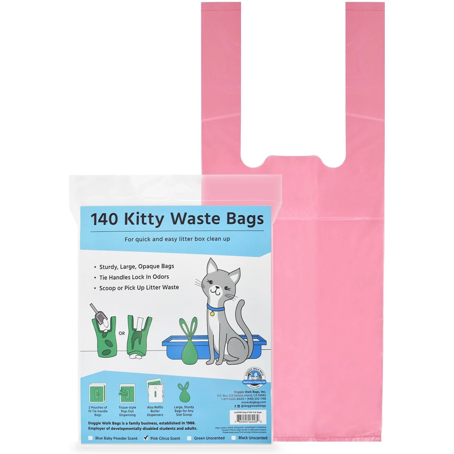 Doggie Walk Bags Citrus Scented Tie Handle Cat Litter Bags, Pink, 140 Count 1 Doggie Walk Bags Citrus Scented Tie Handle Cat Litter Bags, Pink, 140 Count