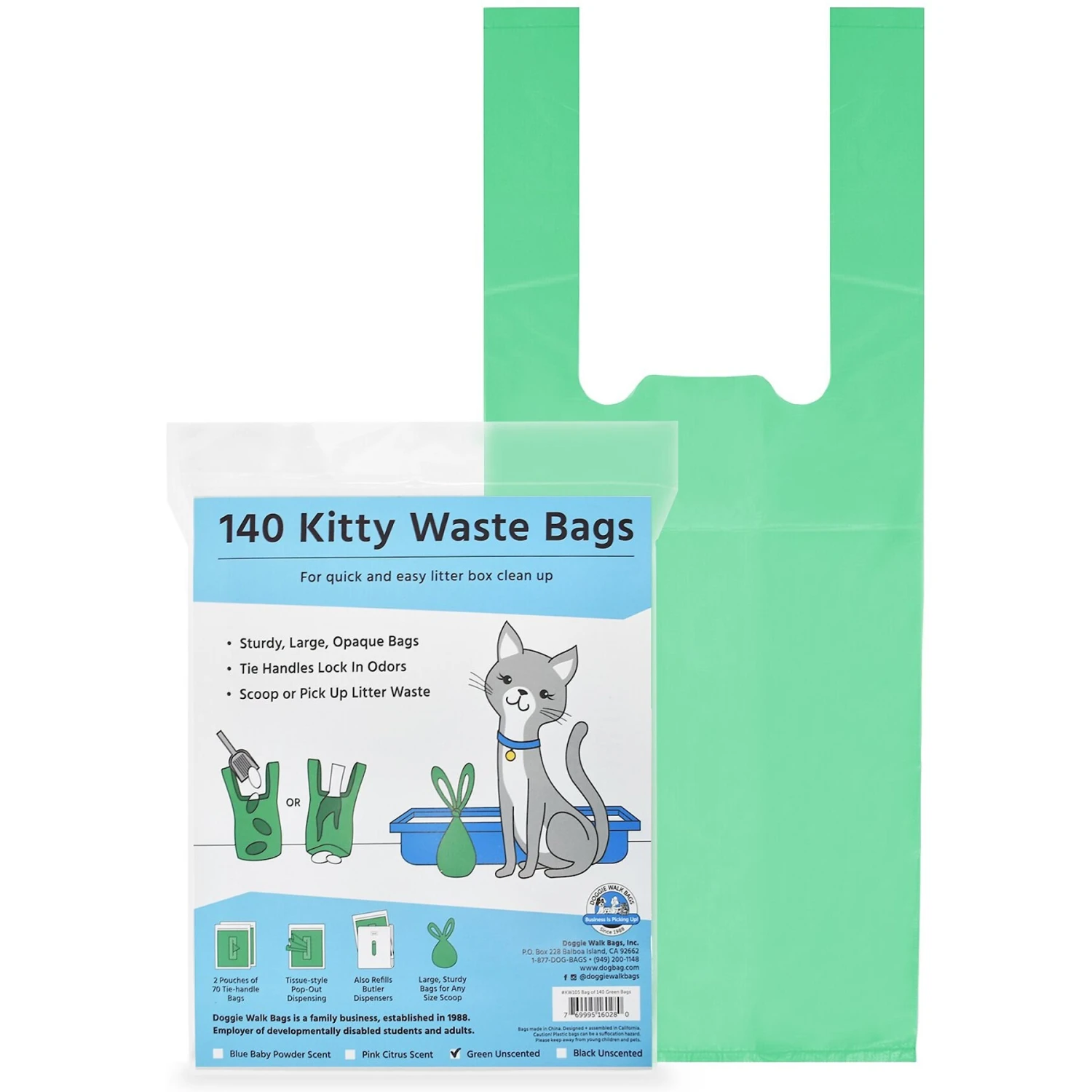 Doggie Walk Bags Unscented Tie Handle Cat Litter Bags, Green, 140 Count 1 Doggie Walk Bags Unscented Tie Handle Cat Litter Bags, Green, 140 Count