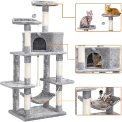 Yaheetech 58-in Plush Cat Tree & Condo, Light Gray -Mewhaus Shop 266562 PT3. AC SS1800 V1669909136