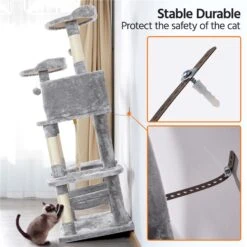 Yaheetech 58-in Plush Cat Tree & Condo, Light Gray -Mewhaus Shop 266562 PT7. AC SS1800 V1669909135