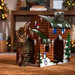 Frisco Holiday Log Cabin Cardboard Cat House -Mewhaus Shop 287287 PT4. AC SS1800 V1695045245