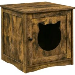Sweet Barks Enclosed House Side Table Cat Litter Box, Rustic Brown -Mewhaus Shop 354503 PT8. AC SS1800 V1640043182