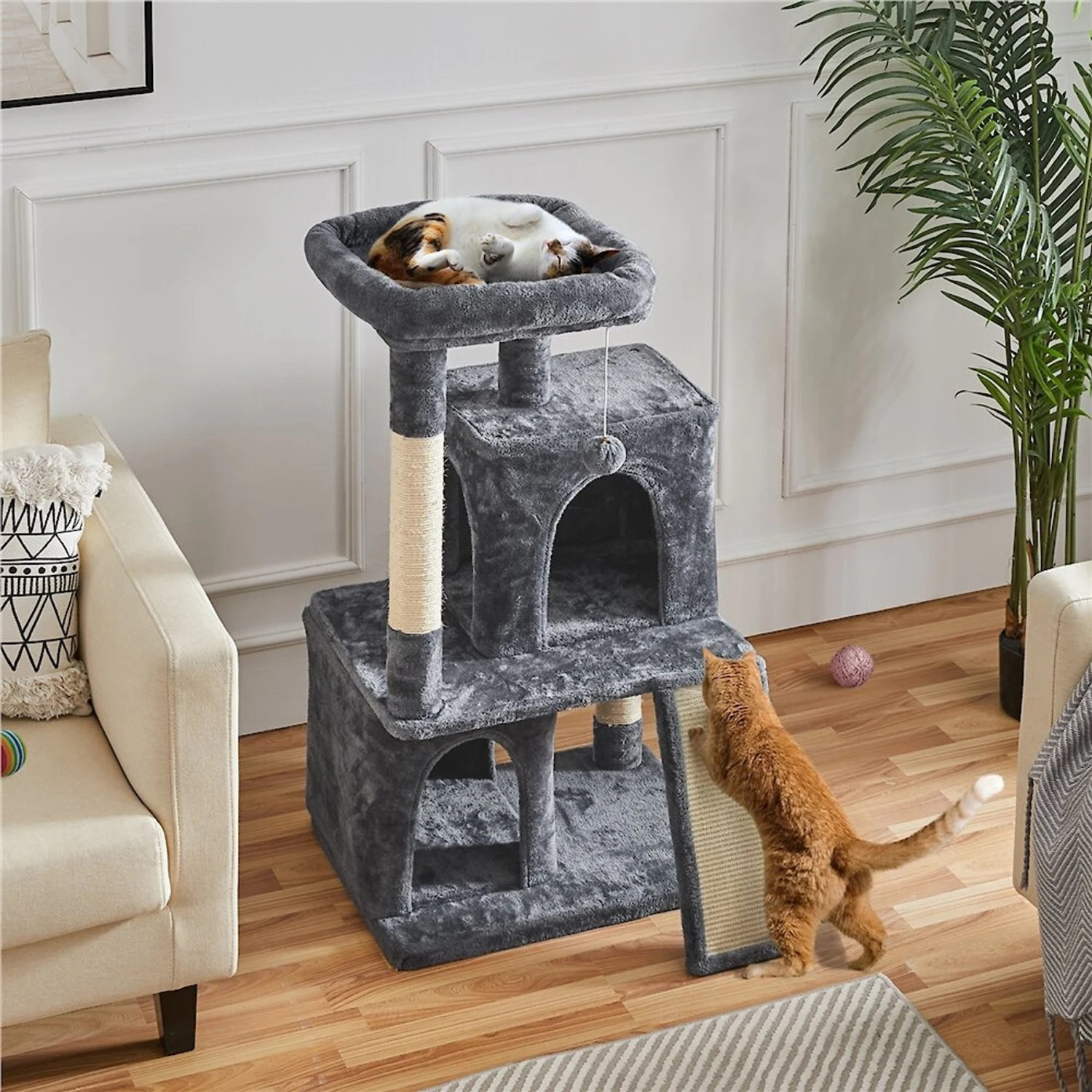 Yaheetech 3 Tiers 42-in Plush Cat Tower With Double Cat Condo 1 Yaheetech 3 Tiers 42-in Plush Cat Tower With Double Cat Condo