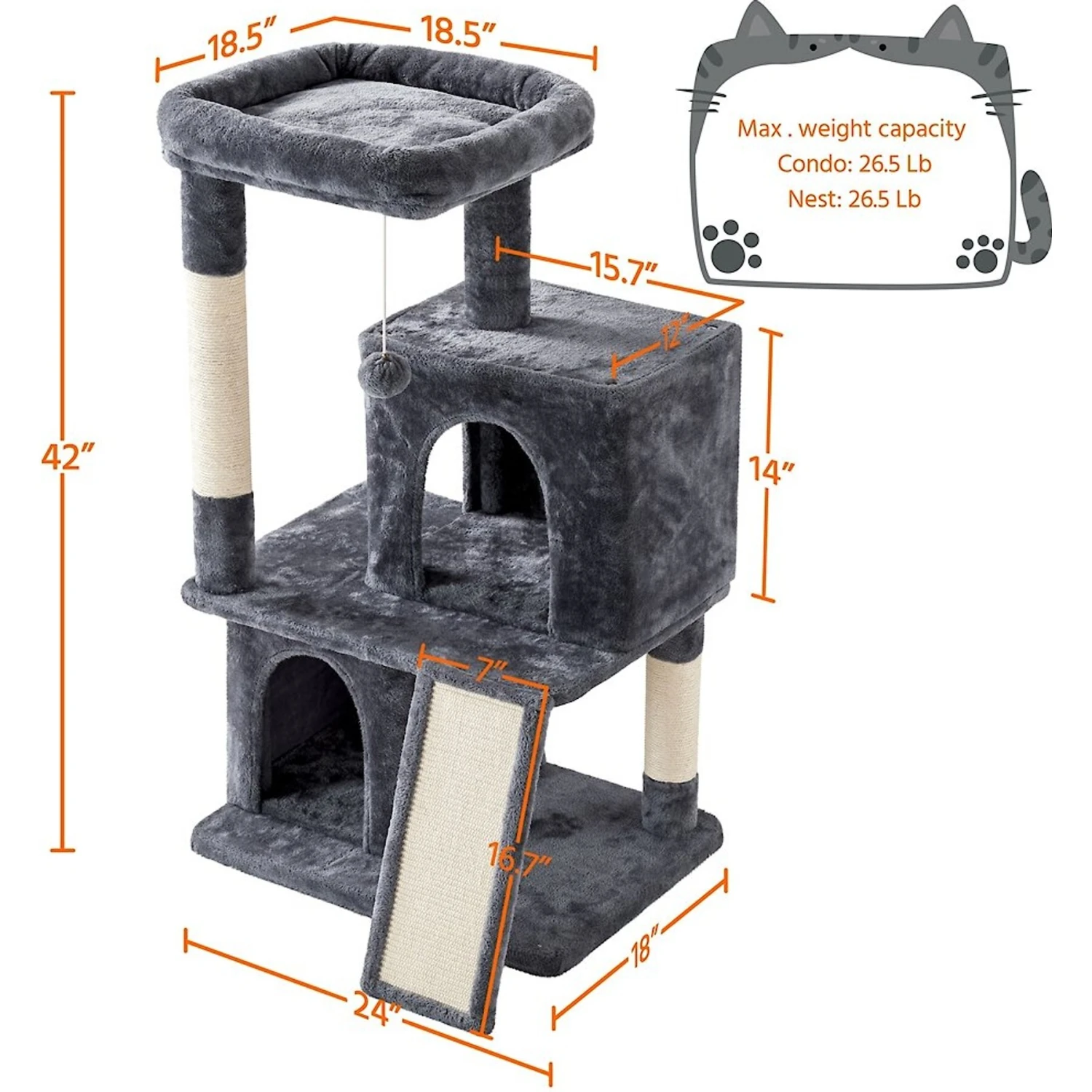 Yaheetech 3 Tiers 42-in Plush Cat Tower With Double Cat Condo 3 Yaheetech 3 Tiers 42-in Plush Cat Tower With Double Cat Condo - Image 3