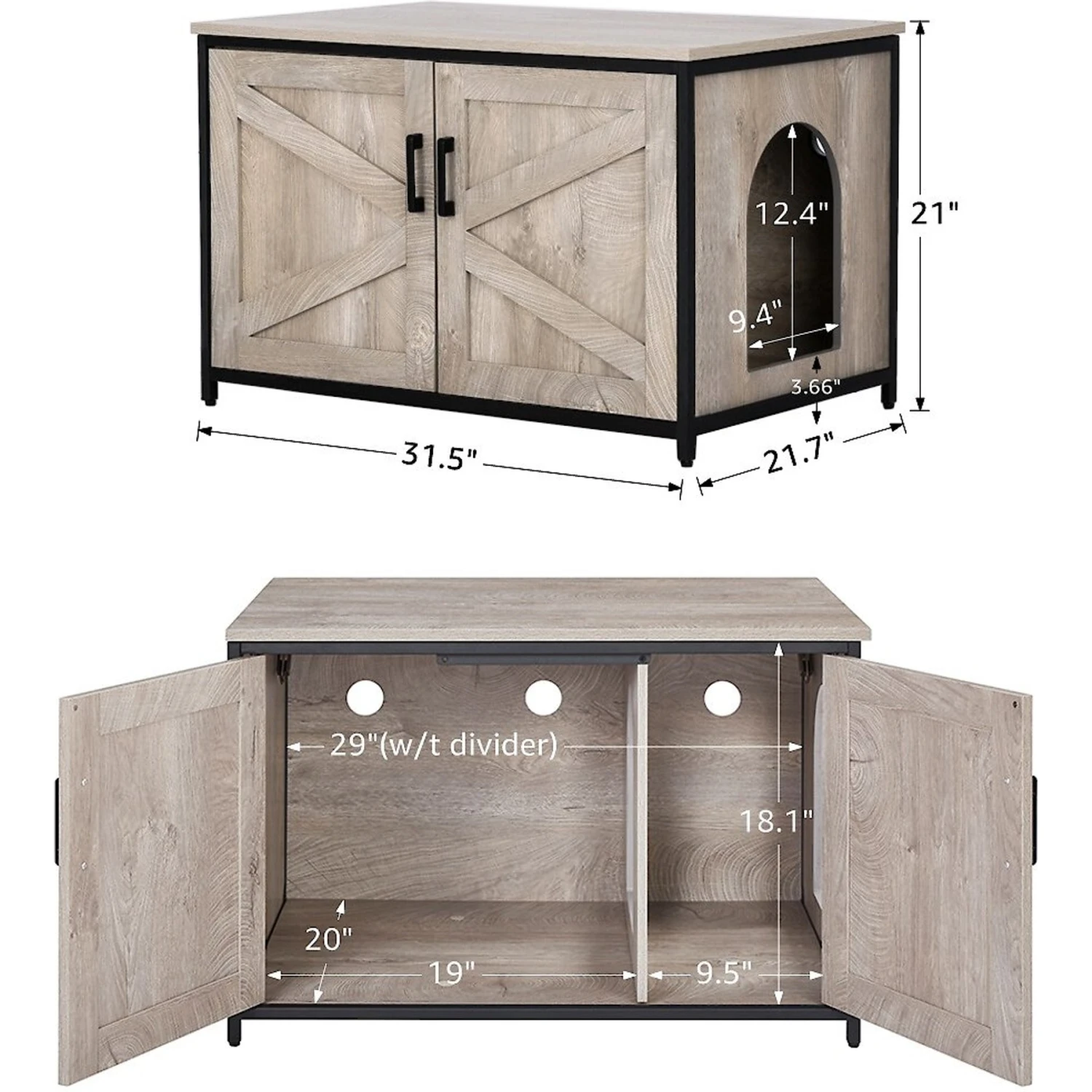 Unipaws Cat Litter Box Enclosure With Top Opening, Weathered Gray 4 Unipaws Cat Litter Box Enclosure With Top Opening, Weathered Gray - Image 4