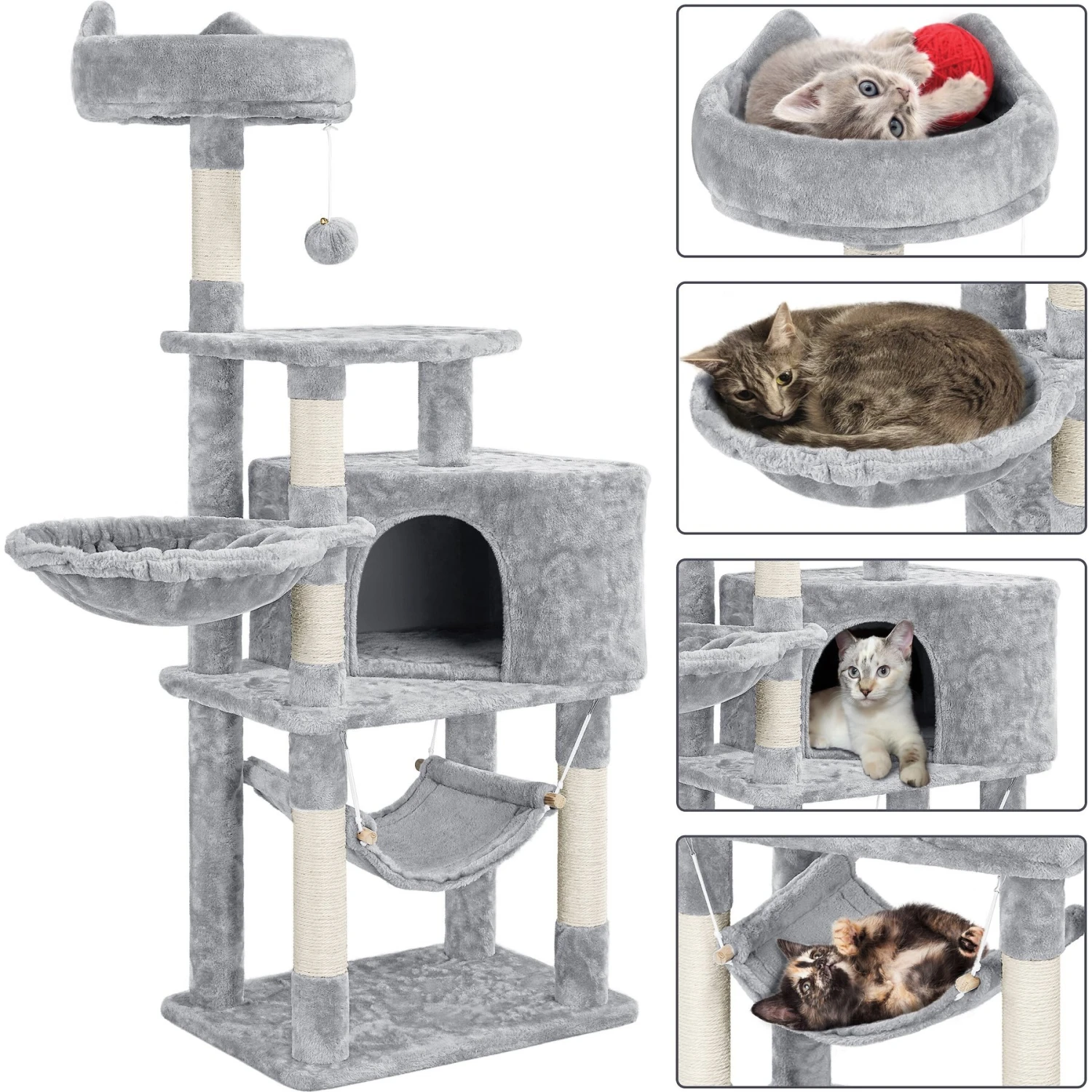 Yaheetech 3-Level Plush Cat Tree, Light Gray, Large 4 Yaheetech 3-Level Plush Cat Tree, Light Gray, Large - Image 4