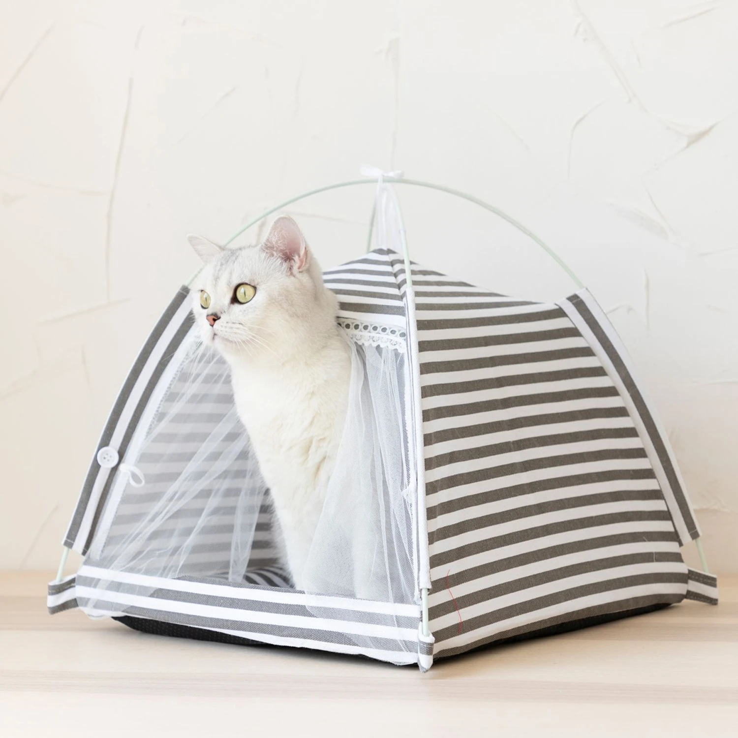 Lovely Caves Stripe Dog & Cat Tent, Gray, Medium 1 Lovely Caves Stripe Dog & Cat Tent, Gray, Medium