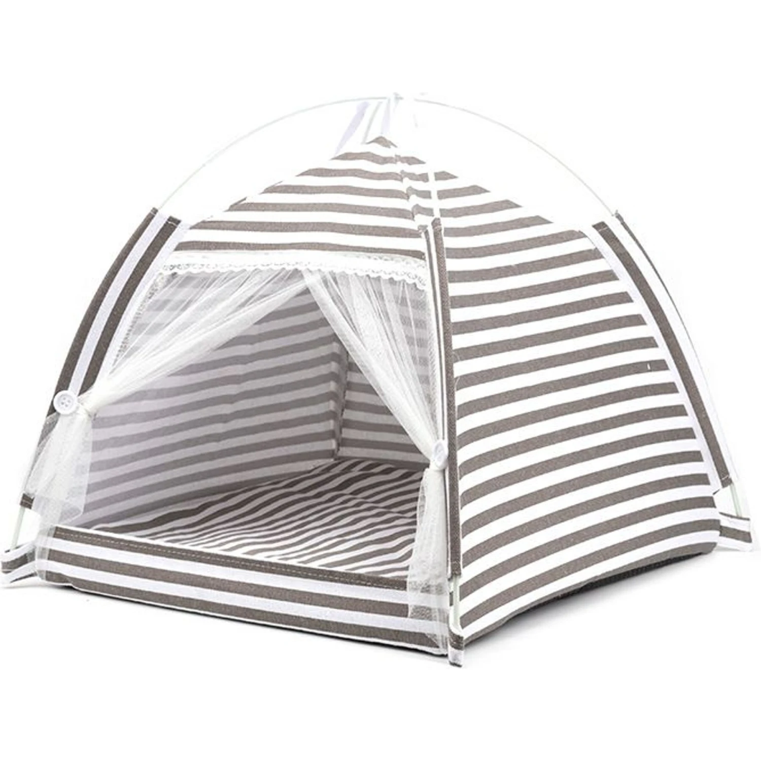 Lovely Caves Stripe Dog & Cat Tent, Gray, Medium 2 Lovely Caves Stripe Dog & Cat Tent, Gray, Medium - Image 2