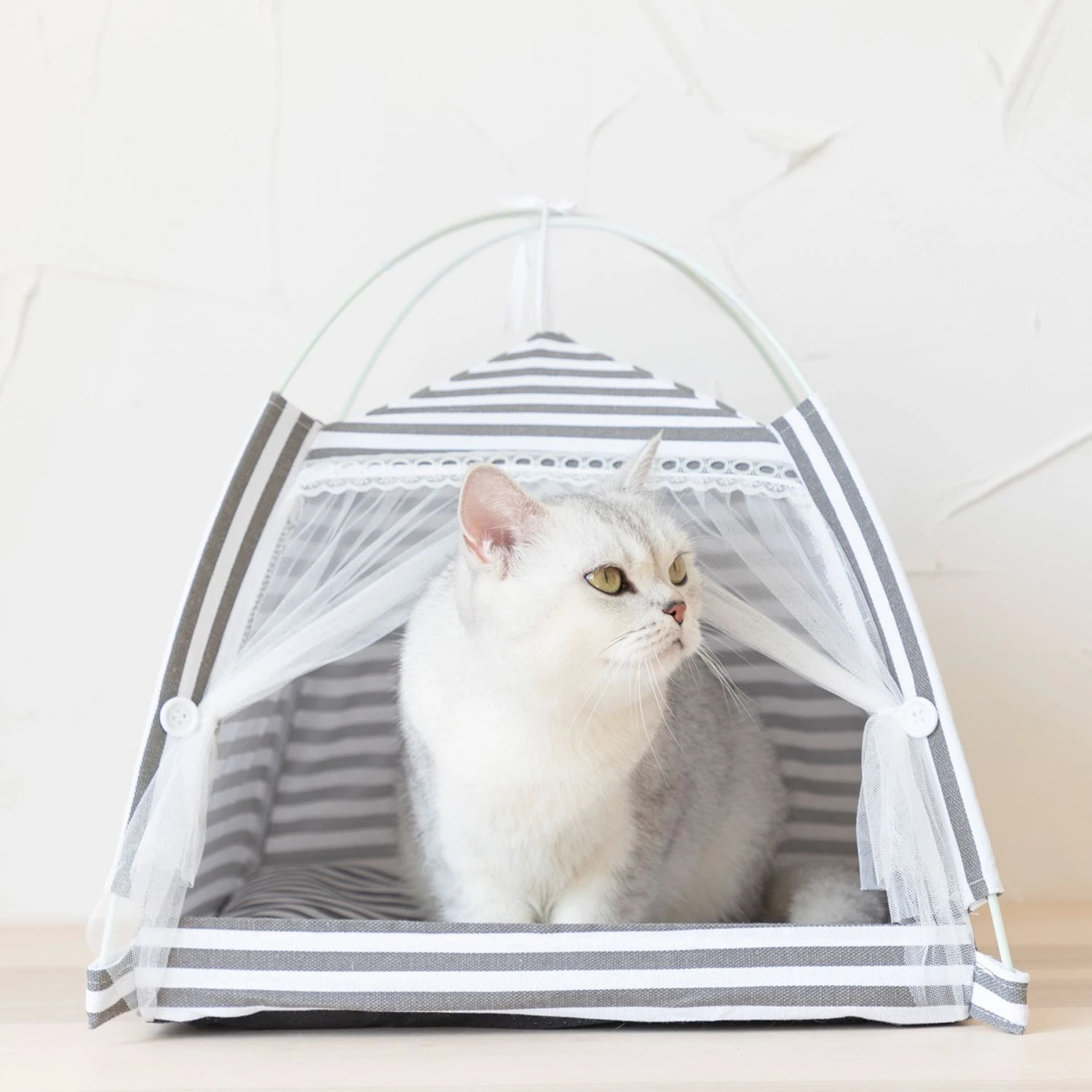 Lovely Caves Stripe Dog & Cat Tent, Gray, Medium 3 Lovely Caves Stripe Dog & Cat Tent, Gray, Medium - Image 3