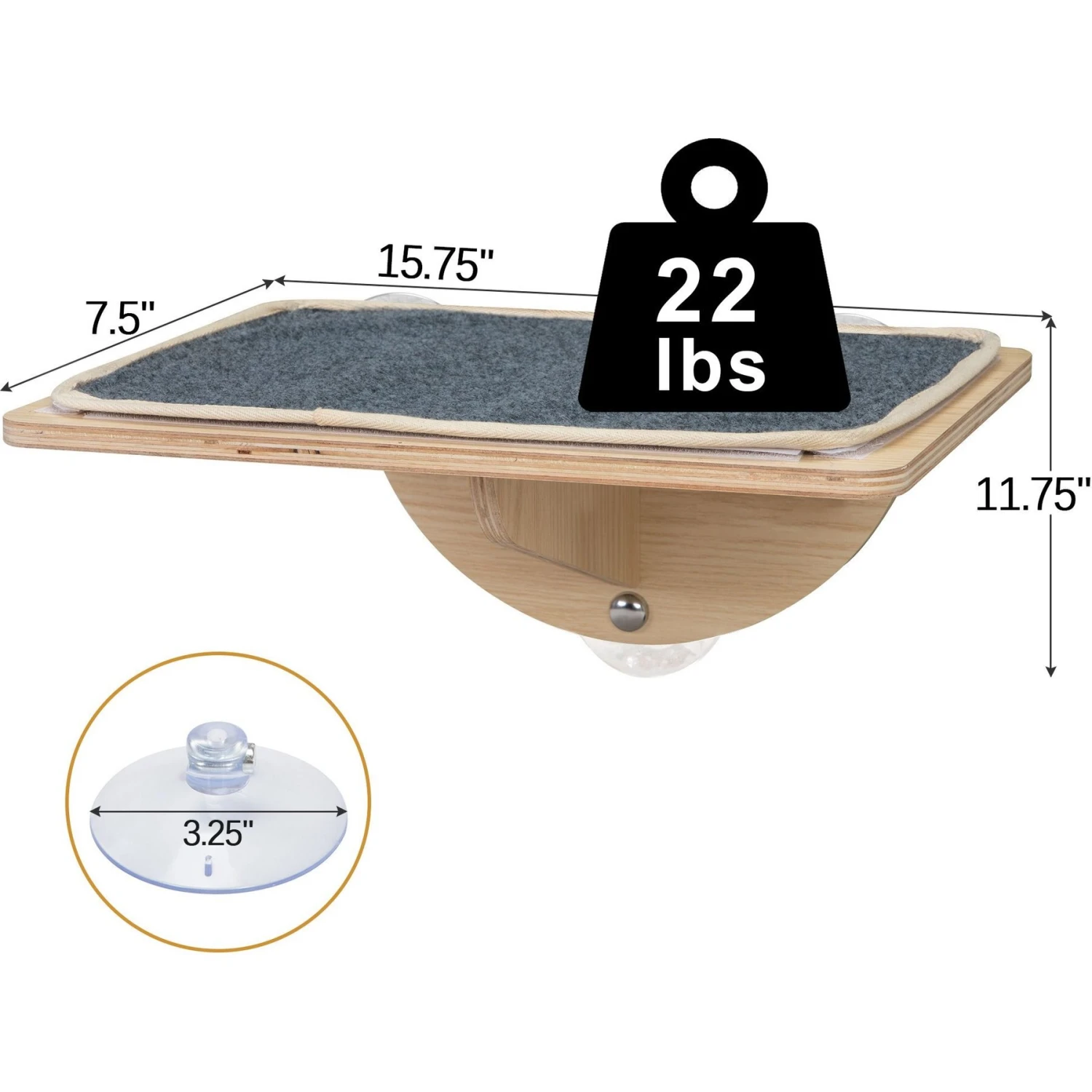 Coziwow Cat Window Perch With Suction Cups, Natural Wood 6 Coziwow Cat Window Perch With Suction Cups, Natural Wood - Image 6