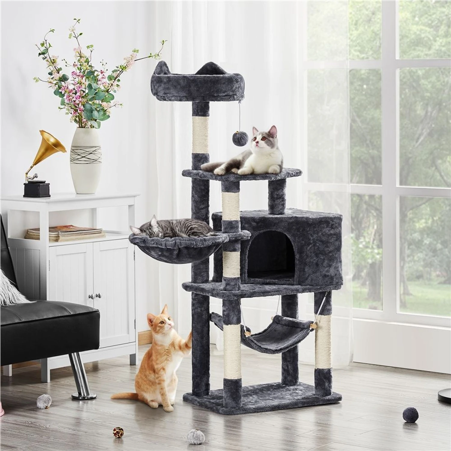 Yaheetech 3-Level Plush Cat Tree, Dark Gray, Medium 2 Yaheetech 3-Level Plush Cat Tree, Dark Gray, Medium - Image 2
