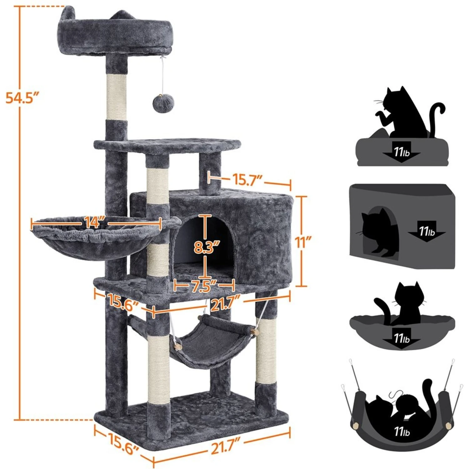 Yaheetech 3-Level Plush Cat Tree, Dark Gray, Medium 7 Yaheetech 3-Level Plush Cat Tree, Dark Gray, Medium - Image 7