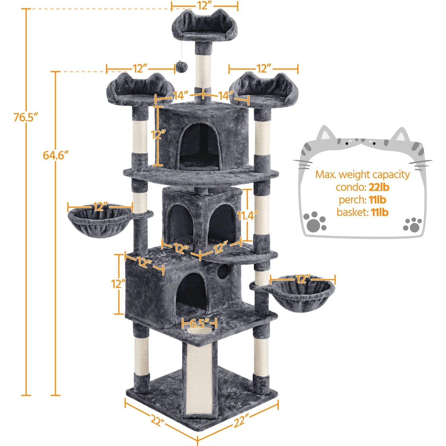 Yaheetech 76.5-in Tree With 3 Condos Cat Tree 2 Yaheetech 76.5-in Tree With 3 Condos Cat Tree - Image 2