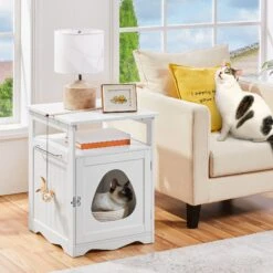 Yaheetech Box Furniture With Open Shelf Cat Litter Box