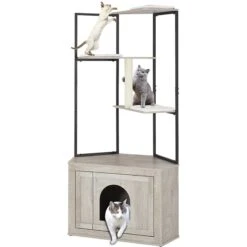 Unipaws Corner Box Enclosure With Cat Tree Tower Cat Litter, Weathered Grey, Medium -Mewhaus Shop 757526 PT2. AC SS1800 V1693319998