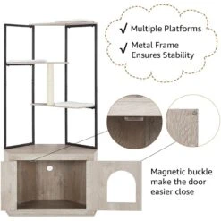 Unipaws Corner Box Enclosure With Cat Tree Tower Cat Litter, Weathered Grey, Medium -Mewhaus Shop 757526 PT4. AC SS1800 V1693319936