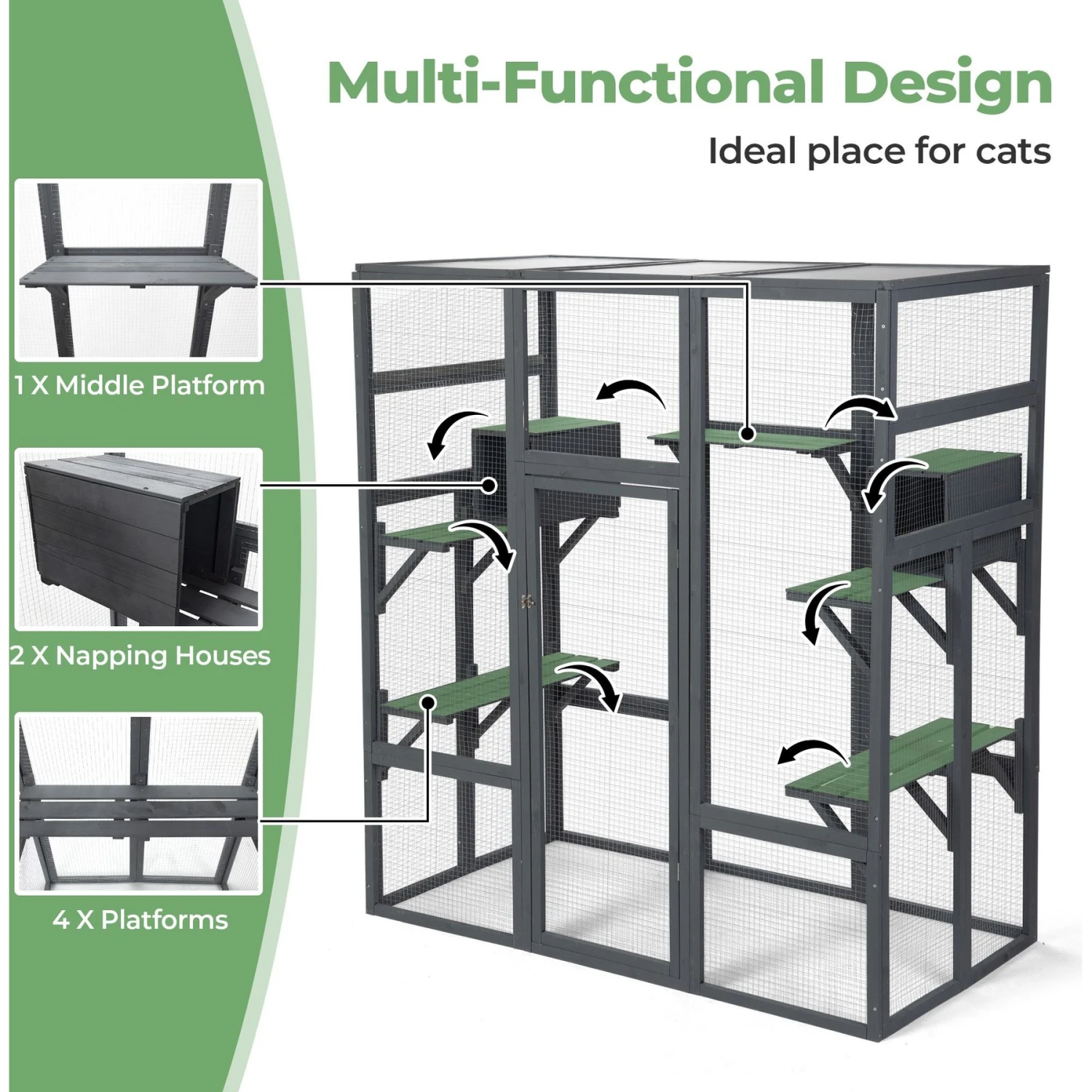 Coziwow Patio Outdoor Cat Playpen, Grey, Large 4 Coziwow Patio Outdoor Cat Playpen, Grey, Large - Image 4
