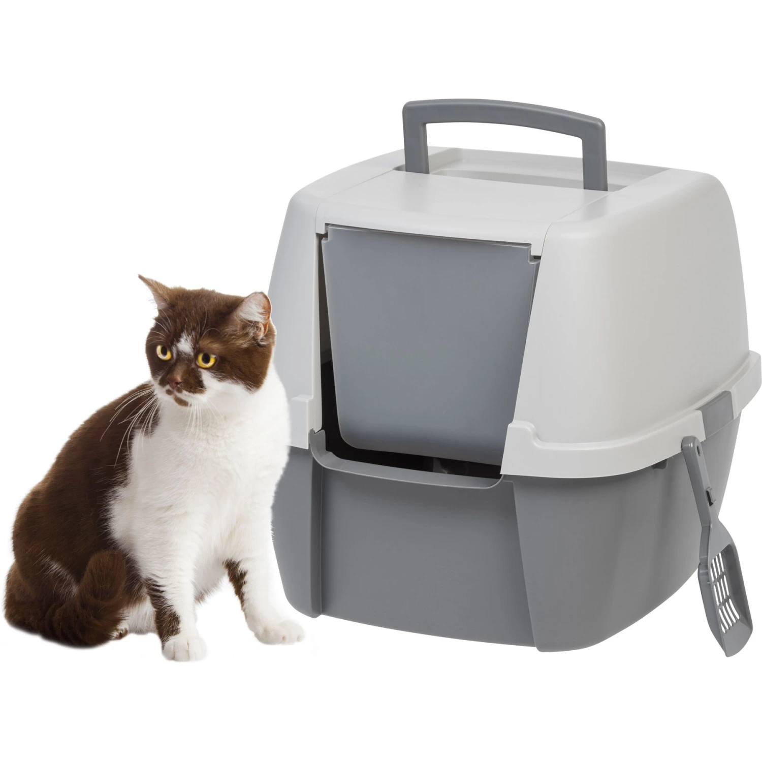 IRIS USA Enclosed Cat Litter Box With Front Door Flap & Scoop, Gray, Jumbo 1 IRIS USA Enclosed Cat Litter Box With Front Door Flap & Scoop, Gray, Jumbo