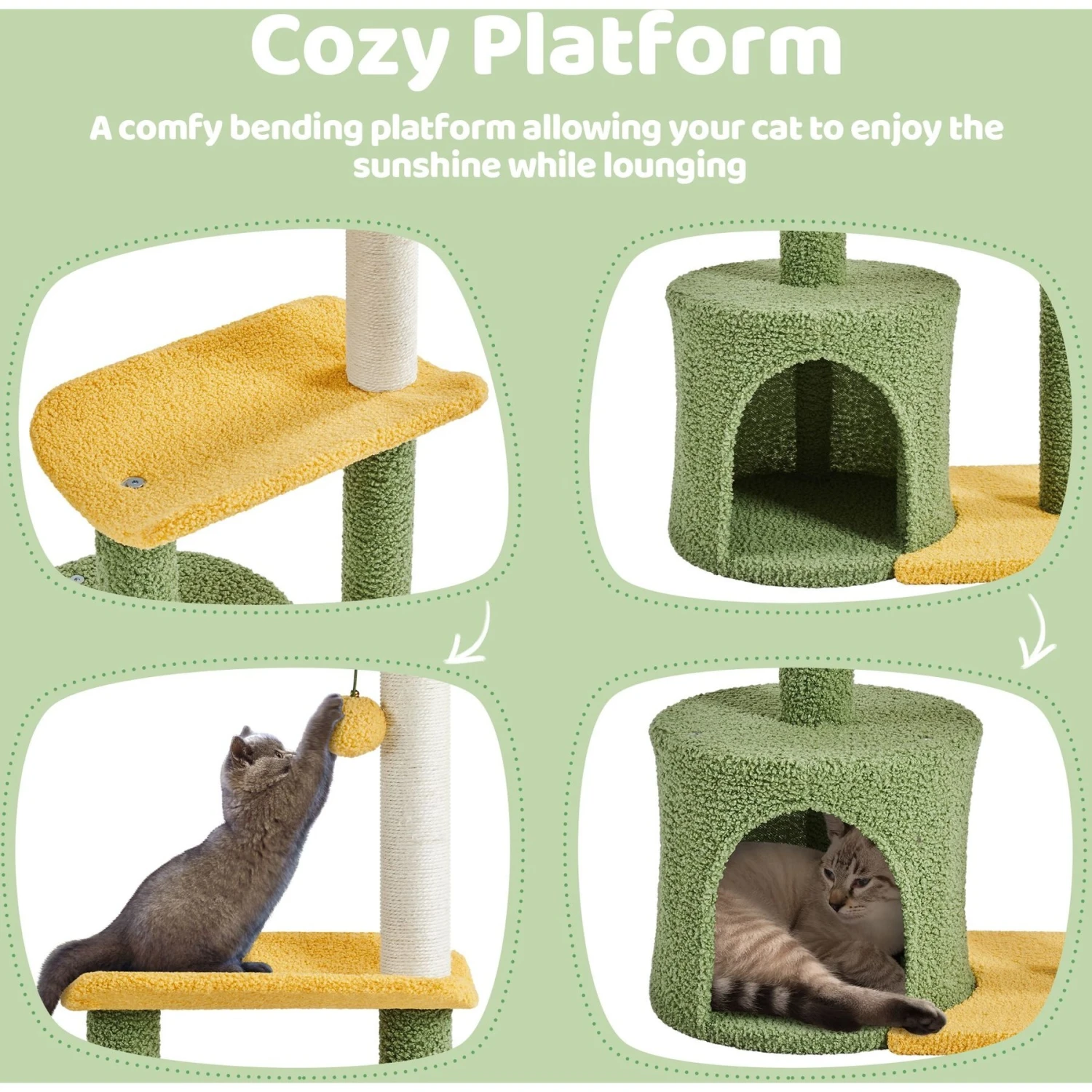 Yaheetech 37-in Coconut Palm Cat Tree, Small, Green & Yellow 6 Yaheetech 37-in Coconut Palm Cat Tree, Small, Green & Yellow - Image 6