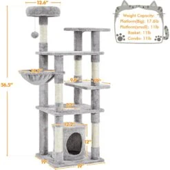 Yaheetech 4-Level Cat Tree, 56.5-in, Medium, Light Gray -Mewhaus Shop 871774 PT2. AC SS1800 V1686246221