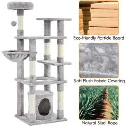 Yaheetech 4-Level Cat Tree, 56.5-in, Medium, Light Gray -Mewhaus Shop 871774 PT4. AC SS1800 V1686249557