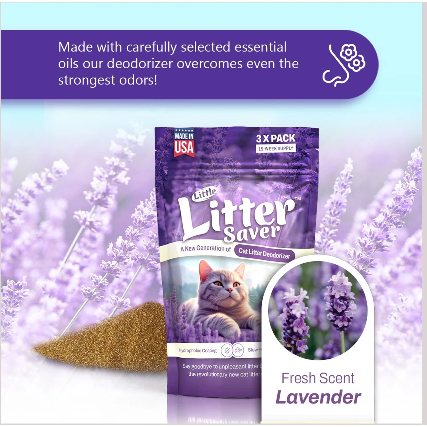 Little Litter Savers Natural Fresh Scent Lavender Cat Litter Deodorizer, 1-oz Bag, 3 Count 3 Little Litter Savers Natural Fresh Scent Lavender Cat Litter Deodorizer, 1-oz Bag, 3 Count - Image 3