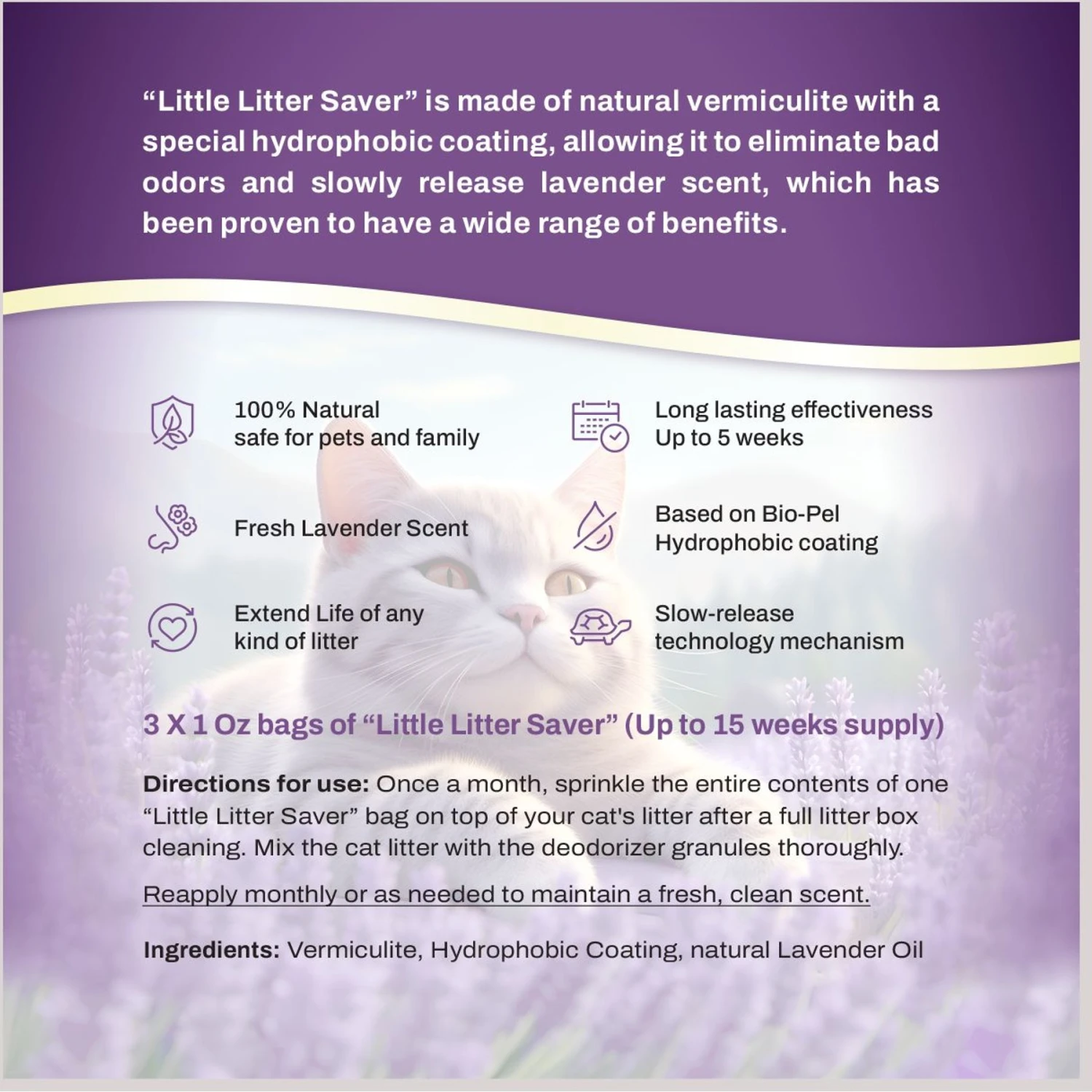 Little Litter Savers Natural Fresh Scent Lavender Cat Litter Deodorizer, 1-oz Bag, 3 Count 6 Little Litter Savers Natural Fresh Scent Lavender Cat Litter Deodorizer, 1-oz Bag, 3 Count - Image 6
