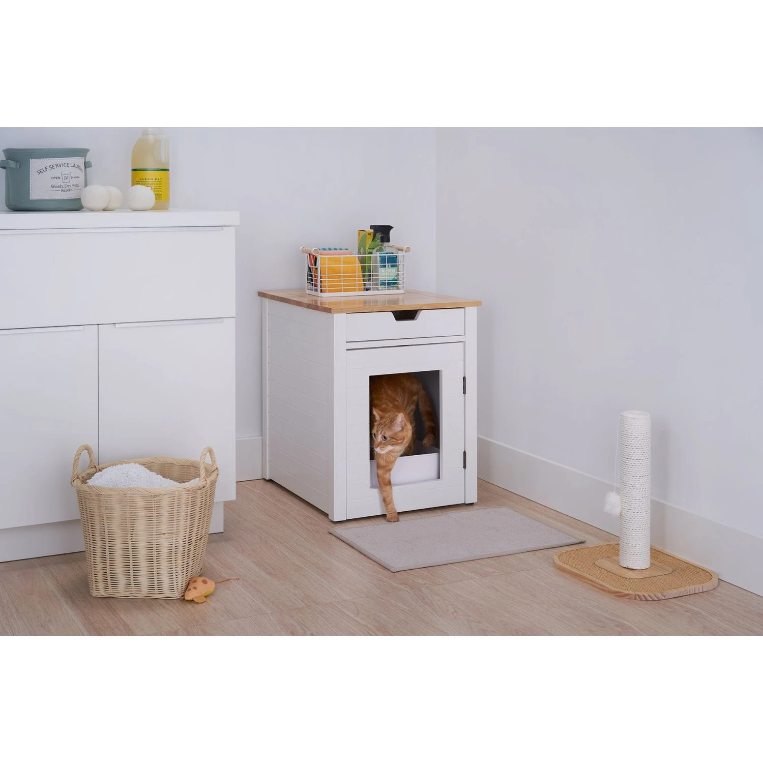 TRINITY 20-in Enclosure End Table With Drawer Cat Litter Box, White, Small 2 TRINITY 20-in Enclosure End Table With Drawer Cat Litter Box, White, Small - Image 2