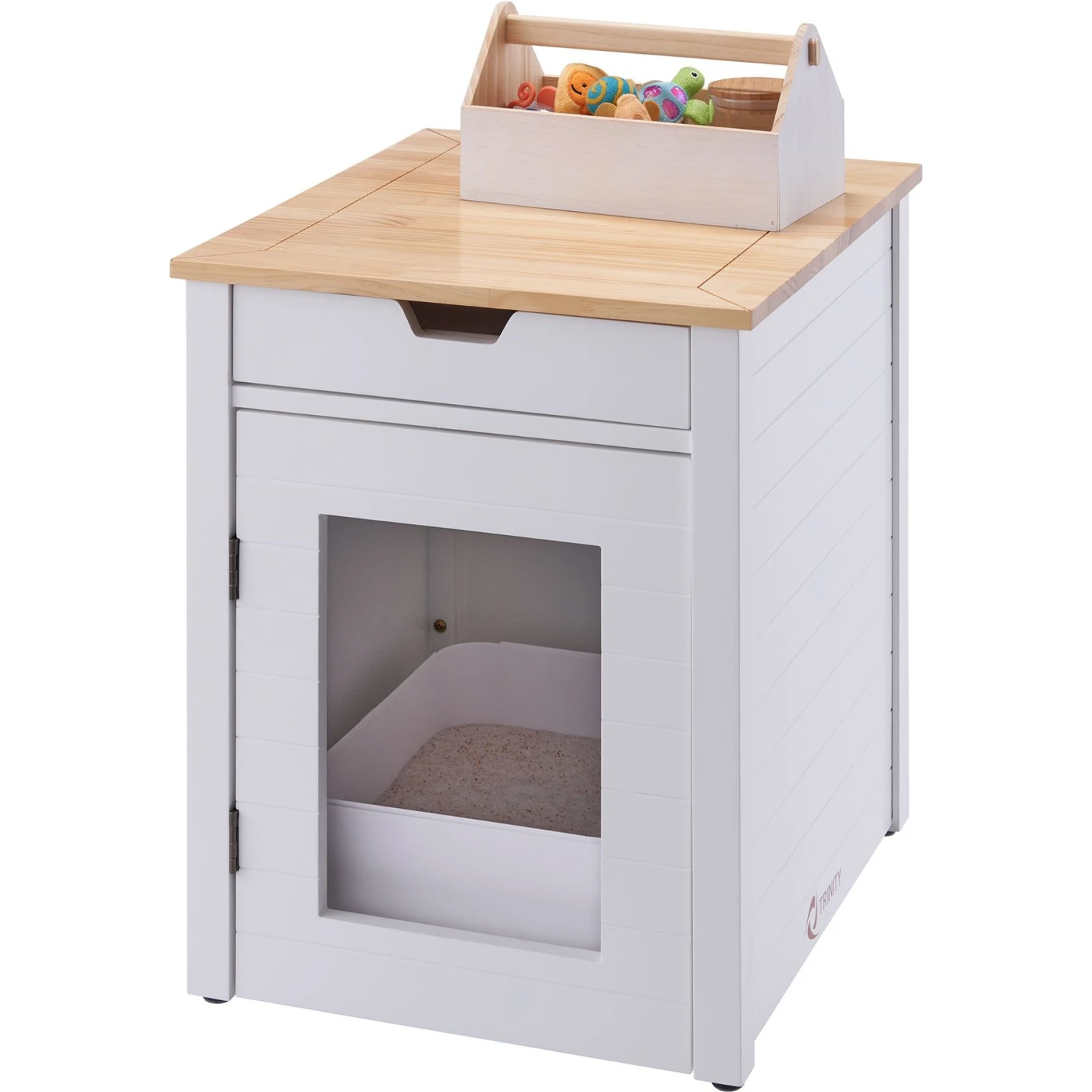 TRINITY 20-in Enclosure End Table With Drawer Cat Litter Box, White, Small 6 TRINITY 20-in Enclosure End Table With Drawer Cat Litter Box, White, Small - Image 6