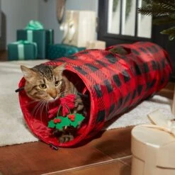 Frisco Holiday Buffalo Plaid Foldable Play Tunnel Cat Toy With Catnip & Frisco Holiday Festive Red Variety Pack Gift Box Cat Toy With Catnip, 14 Count -Mewhaus Shop 986262 PT4. AC SS1800 V1698258115